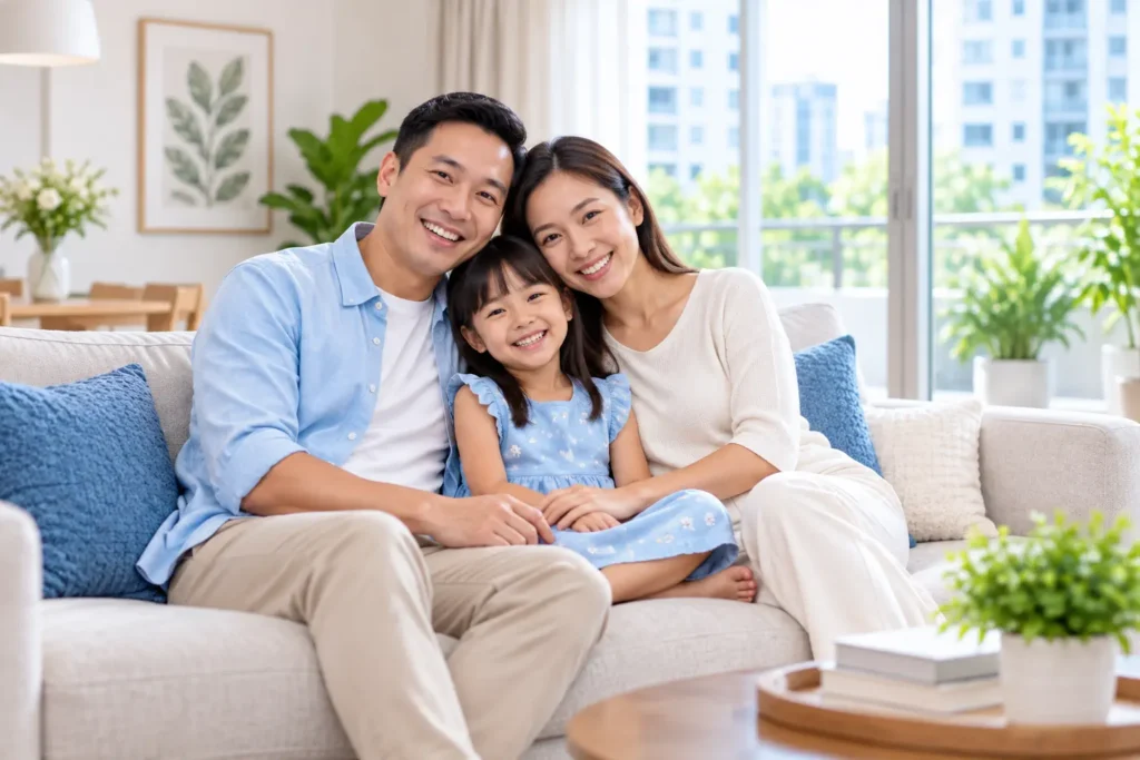 Happy family in a spotless Singapore home