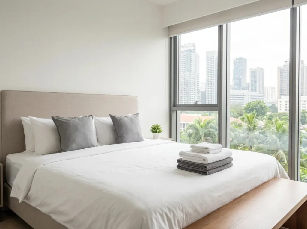 Clean tidy bedroom cleaned by CleanAxisCo Singapore