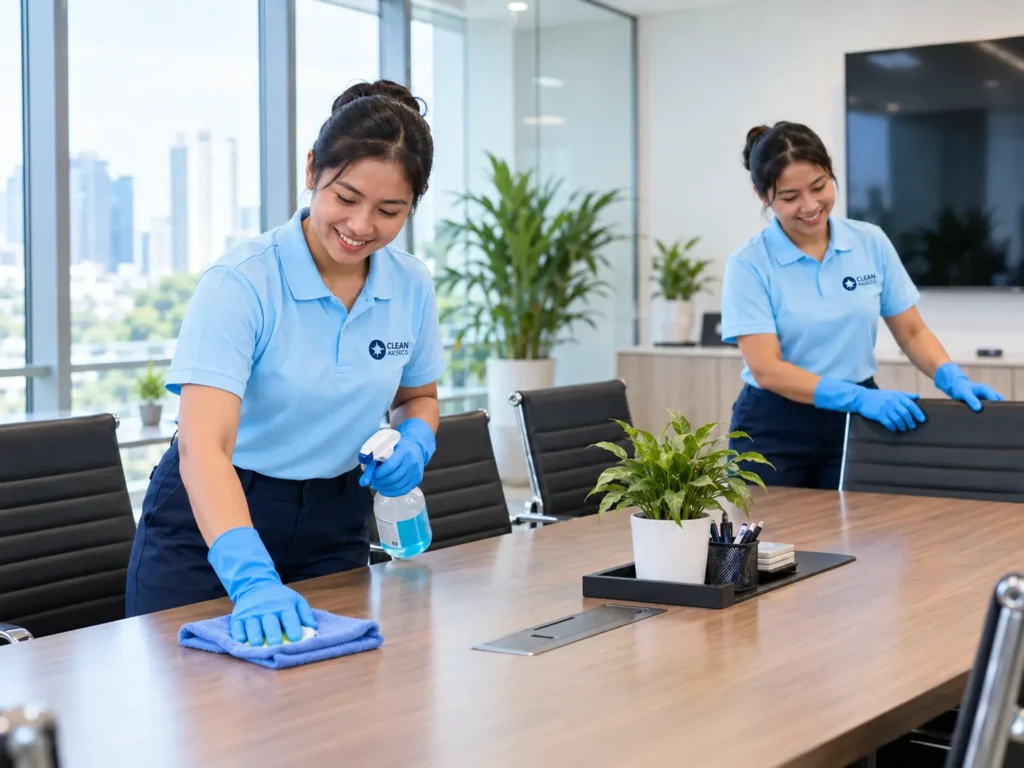 Clean office desk after commercial cleaning in Singapore